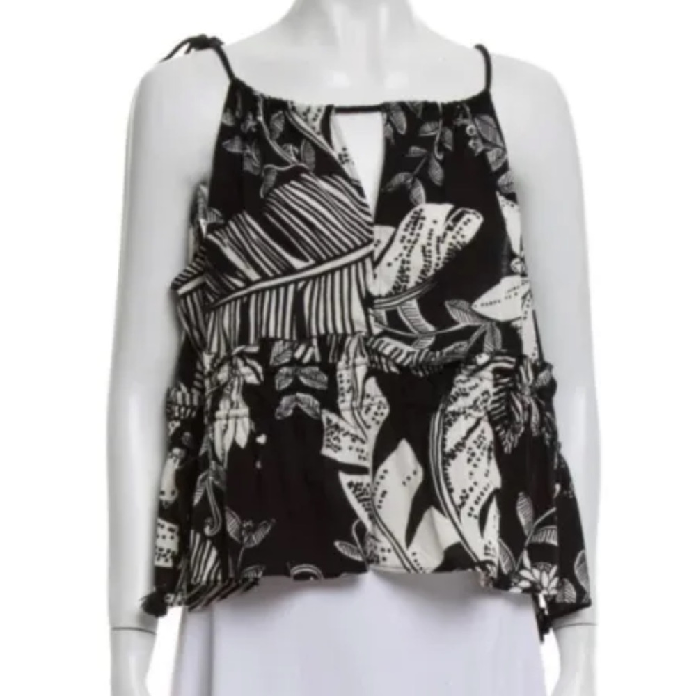 See By Chloe Tropical Palm Print Shoulder Tie Sleeveless Tank Small NWT